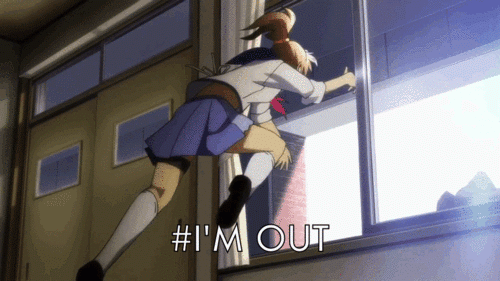 anime jump out window gif