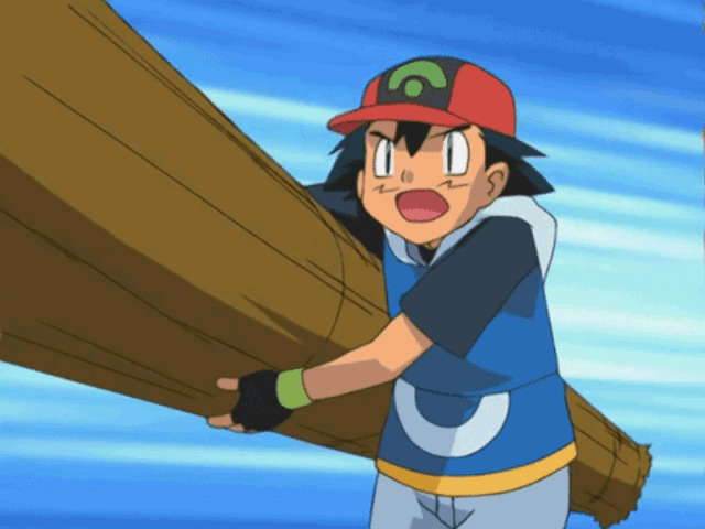 Oh yeah, Ash not being able to carry a log when he was able to do so in ano...