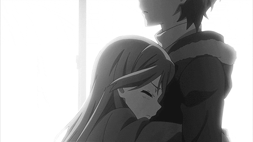 Anime girl hugging boy gif